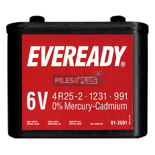 Pile saline 6V plastique pour phare - porto 825 / 4R25-2 - Eveready