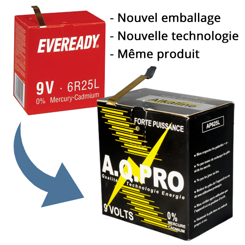 Pile alcaline 9V NR625L - 6R25L Eveready pour lanternes SNCF