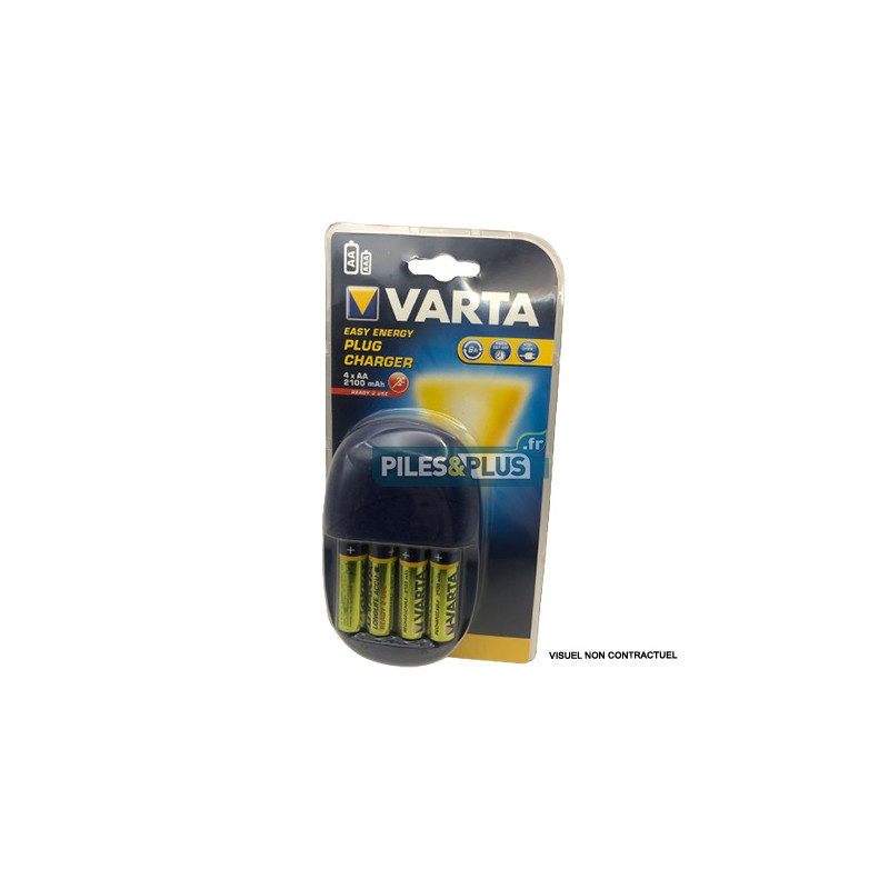 Chargeur de Piles Varta Plug Charger + 4 piles rechargeables AA